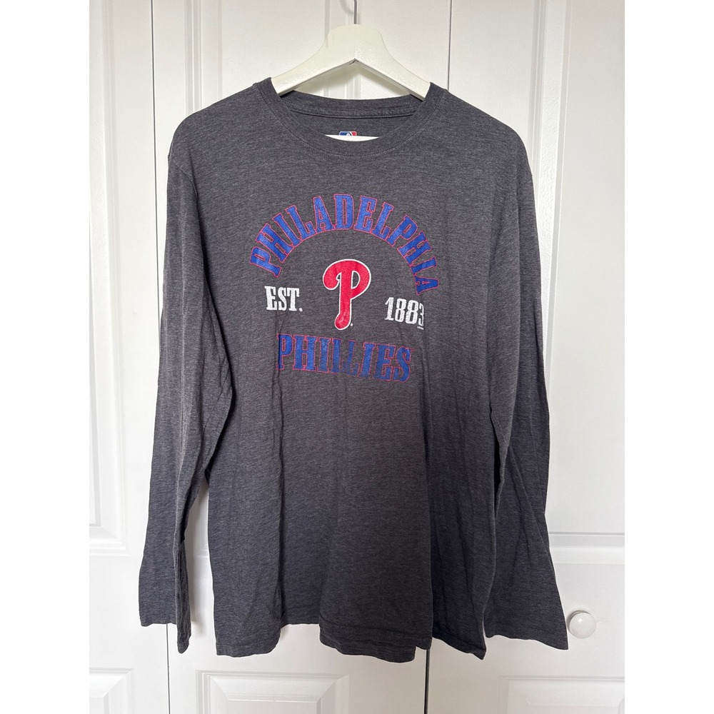 MLB Philadelphia Phillies Mens Long Sleeve Graphic T-Shirt Charcoal Grey Large